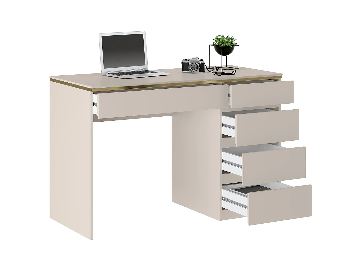 Bureau - 5 tiroirs - Beige et doré - VUKIA de Pascal Morabito