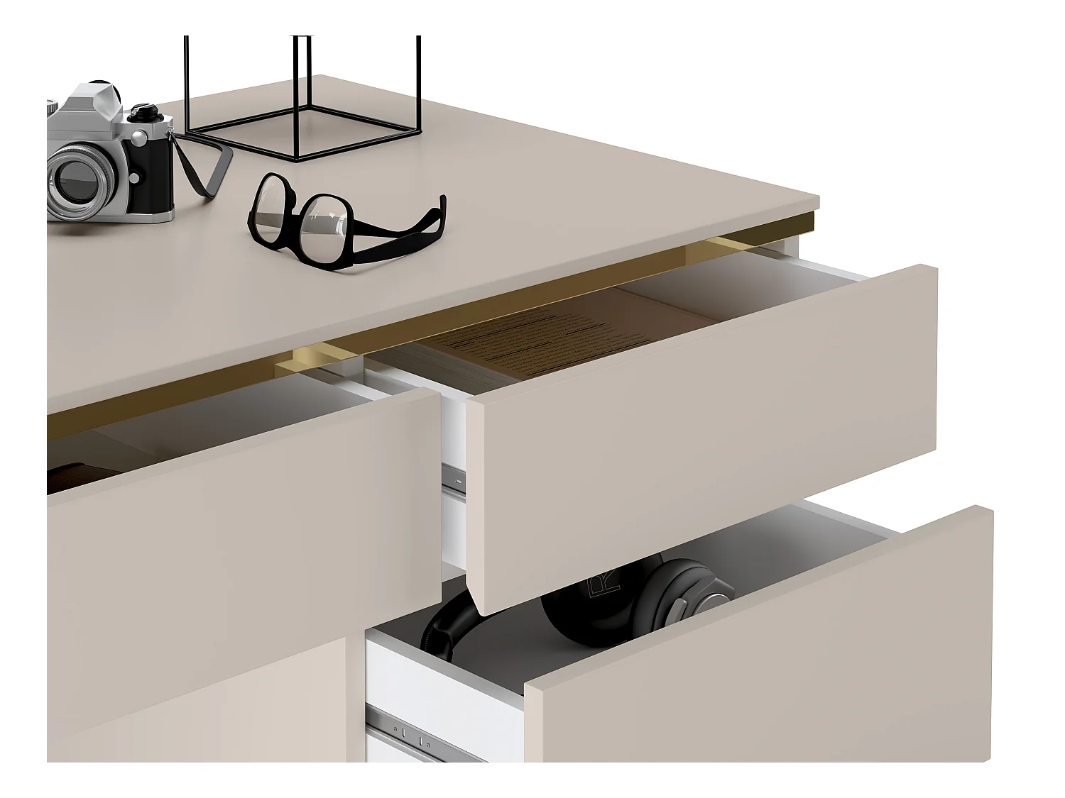 Bureau - 5 tiroirs - Beige et doré - VUKIA de Pascal Morabito