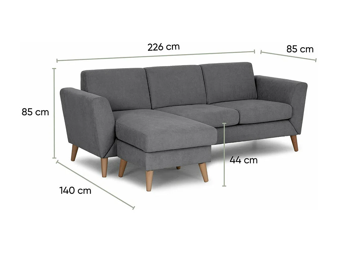 Divano 3 posti chaise longue reversibile in poliestere grigio scuro