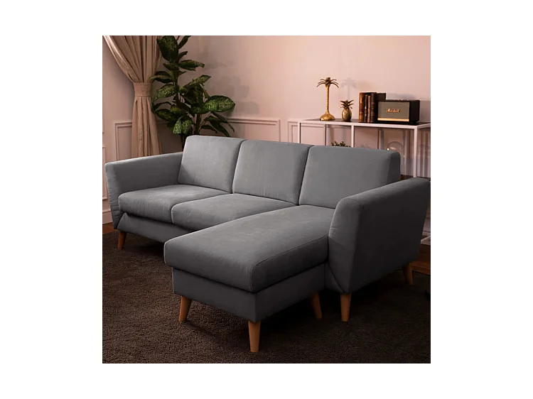 Canapé méridienne 3 places réversible en polyester gris foncé