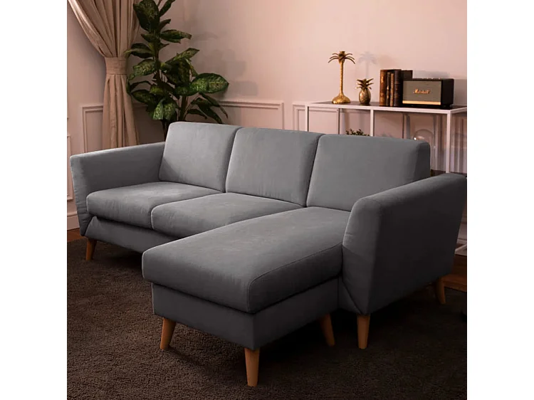 Canapé méridienne 3 places réversible en polyester gris foncé