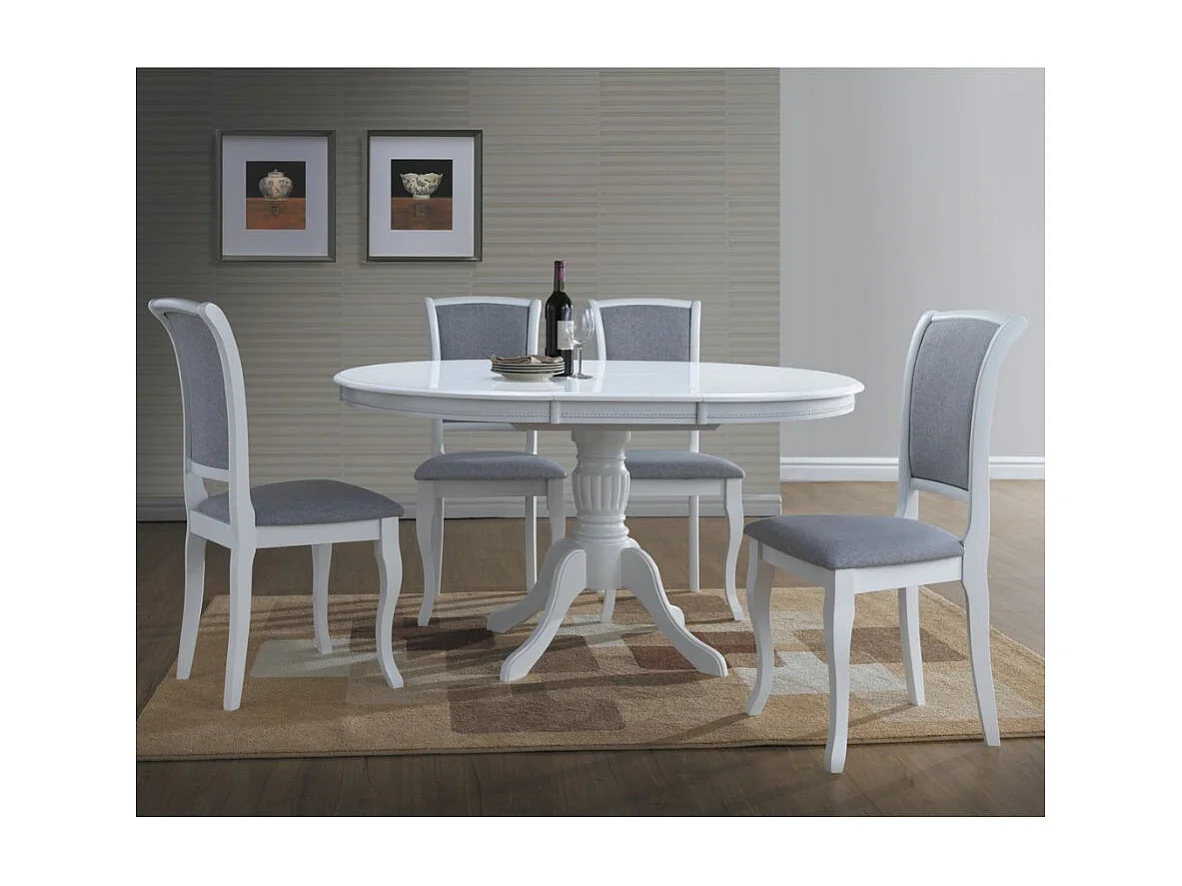 Silla Ade de madera blanca y tela gris