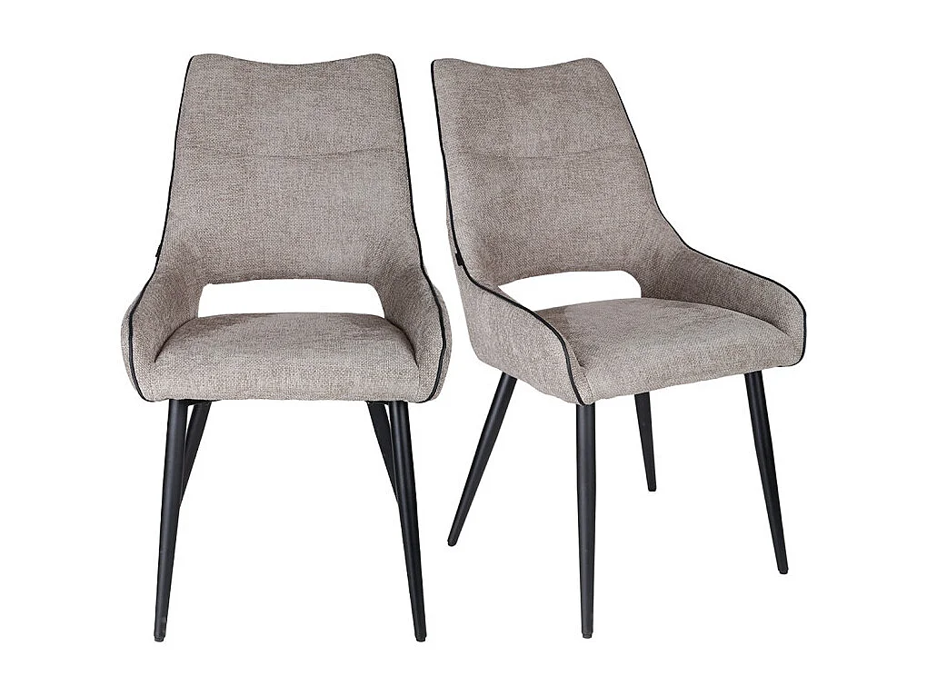 Lot de 2 chaises en tissu taupe avec pieds en métal noir - ANAÏS 2