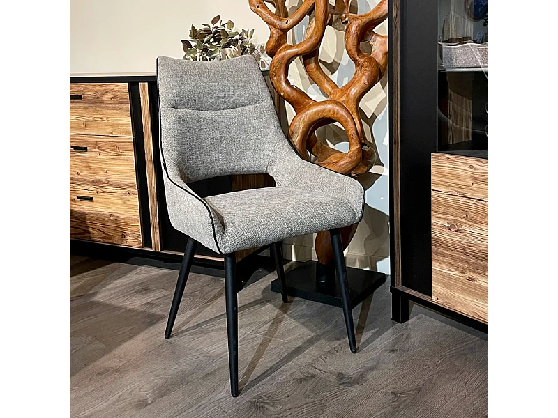 Lot de 2 chaises en tissu taupe avec pieds en métal noir - ANAÏS 2