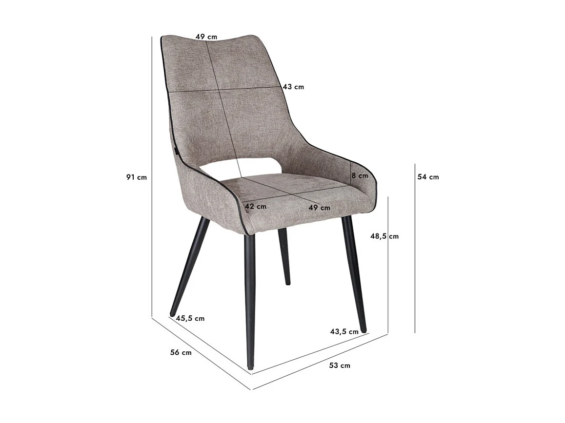 Lot de 2 chaises en tissu taupe avec pieds en métal noir - ANAÏS 2