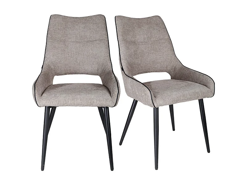 Lot de 2 chaises en tissu taupe avec pieds en métal noir - ANAÏS 2