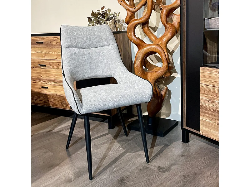 Lot de 2 chaises en tissu gris clair avec pieds métal noir - ANAÏS 2