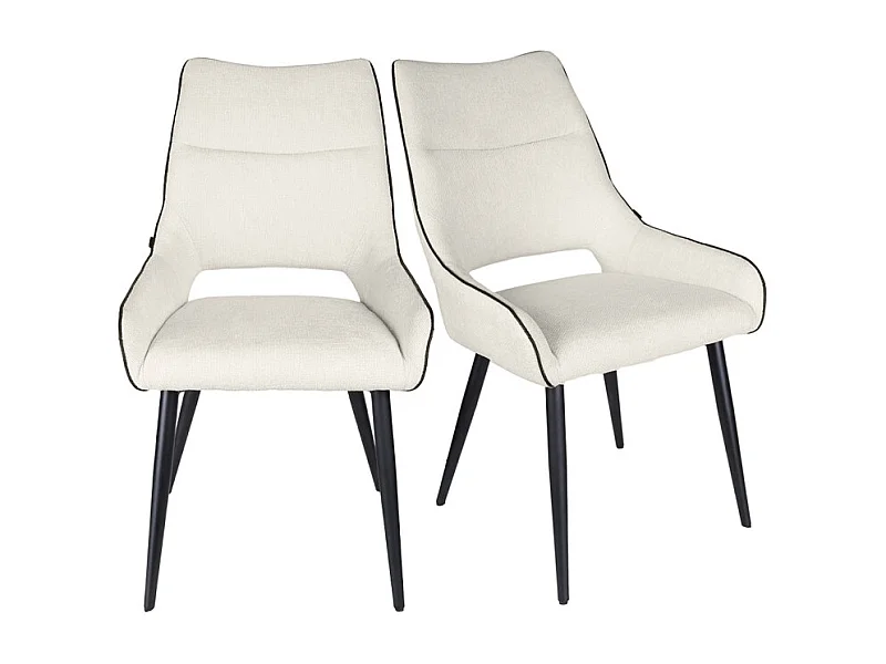 Lot de 2 chaises en tissu écru avec pieds métal noir - ANAÏS 2
