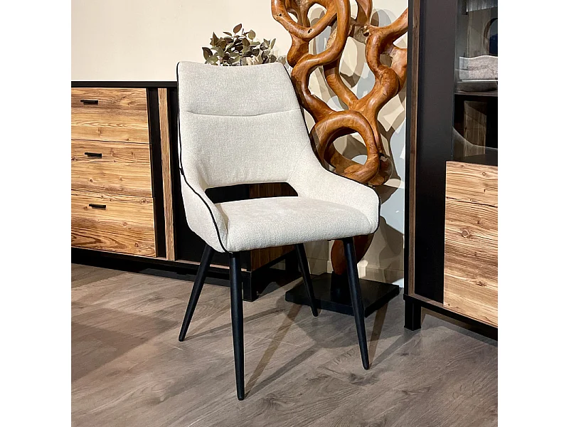 Lot de 2 chaises en tissu écru avec pieds métal noir - ANAÏS 2