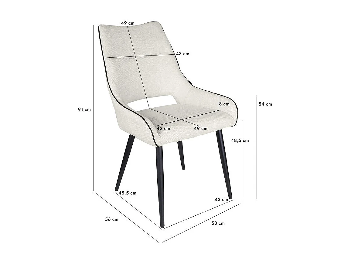 Lot de 2 chaises en tissu écru avec pieds métal noir - ANAÏS 2