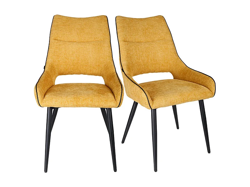 Lot de 2 chaises en tissu jaune et pieds en métal noir - ANAÏS 2