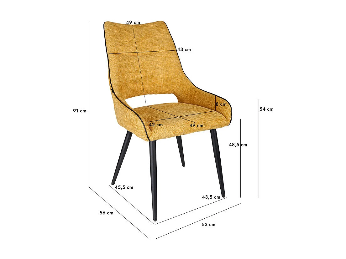 Lot de 2 chaises en tissu jaune et pieds en métal noir - ANAÏS 2