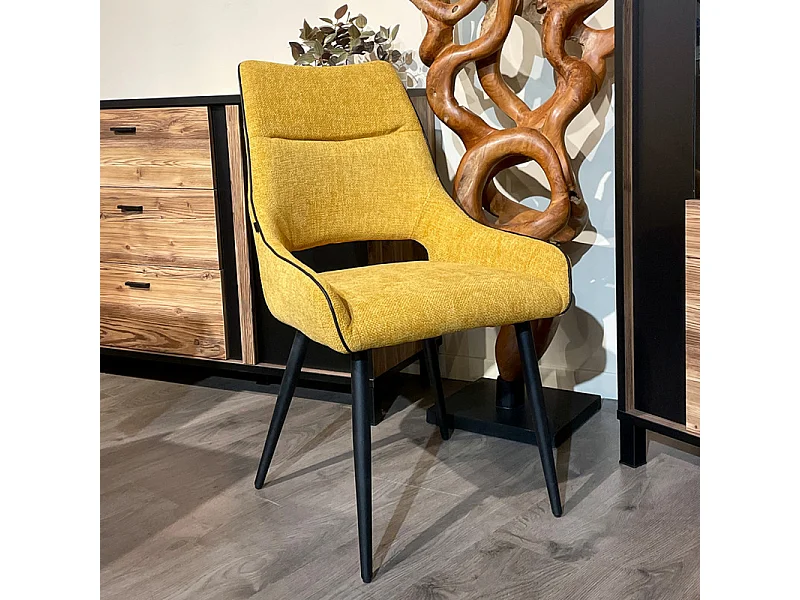 Lot de 2 chaises en tissu jaune et pieds en métal noir - ANAÏS 2