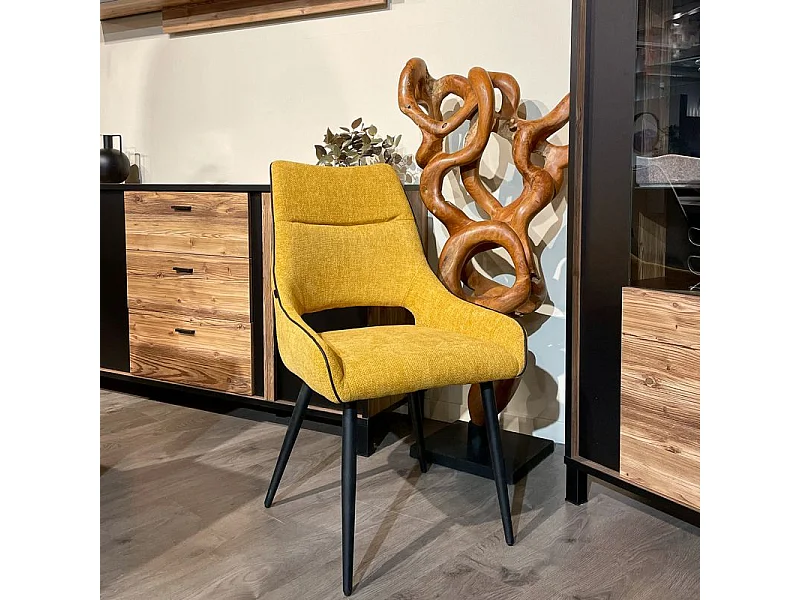 Lot de 2 chaises en tissu jaune et pieds en métal noir - ANAÏS 2