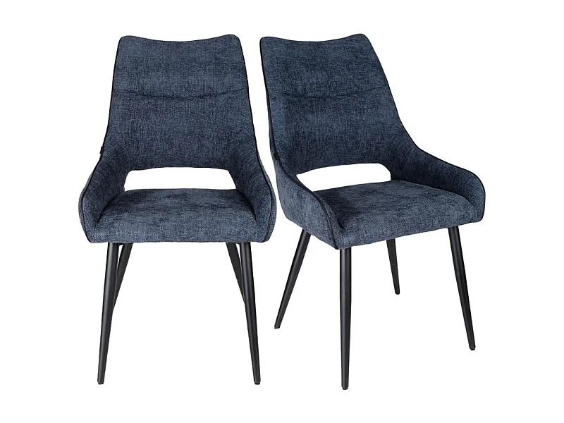 Lot de 2 chaises en tissu bleu avec pieds en métal noir - ANAÏS 2