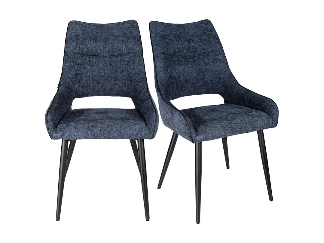 Lot de 2 chaises en tissu bleu avec pieds en métal noir - ANAÏS 2