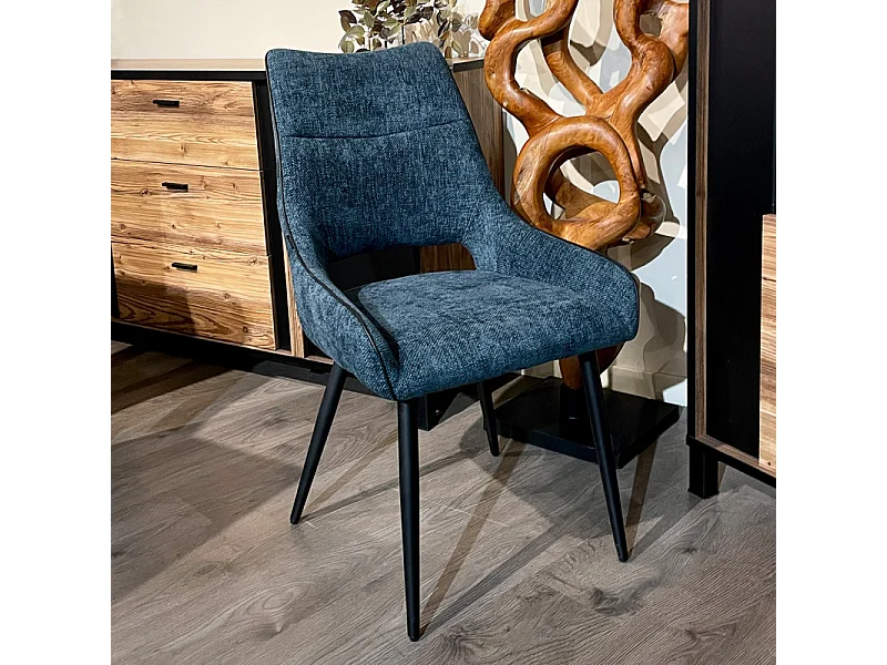 Lot de 2 chaises en tissu bleu avec pieds en métal noir - ANAÏS 2