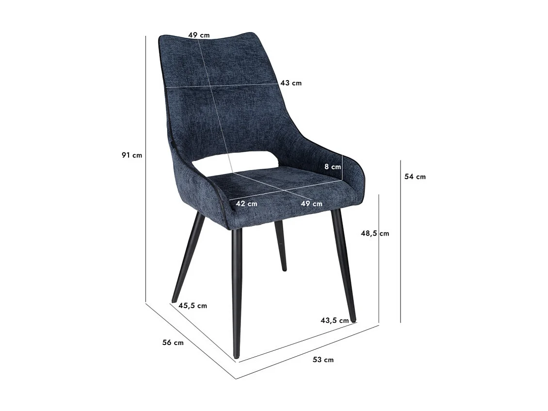 Lot de 2 chaises en tissu bleu avec pieds en métal noir - ANAÏS 2