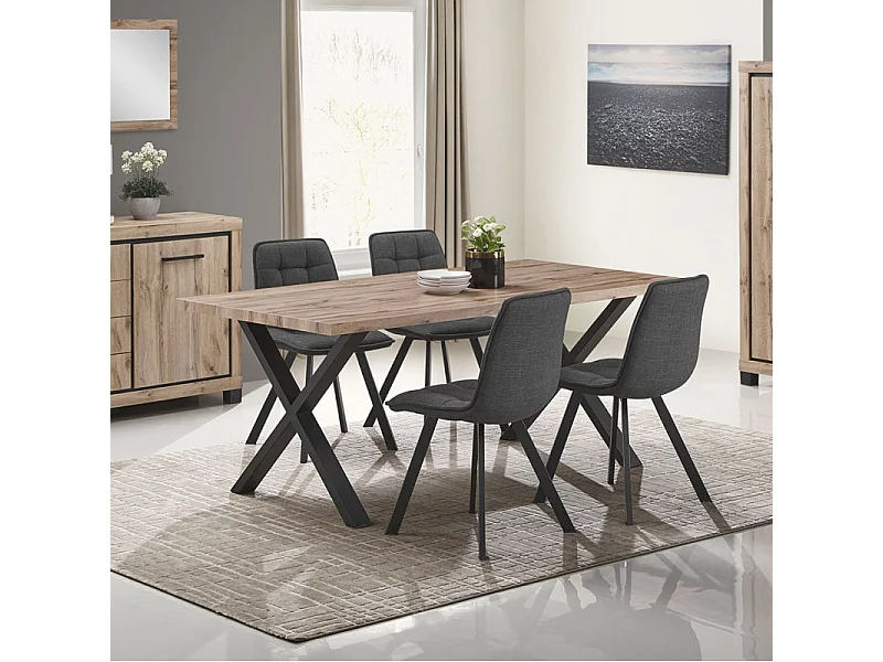 Table à manger 190 x 95 cm pieds en X métal Elégance