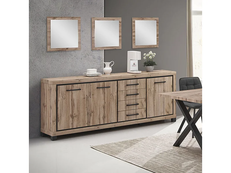Buffet 225 cm 3 portes 4 tiroirs Elégance