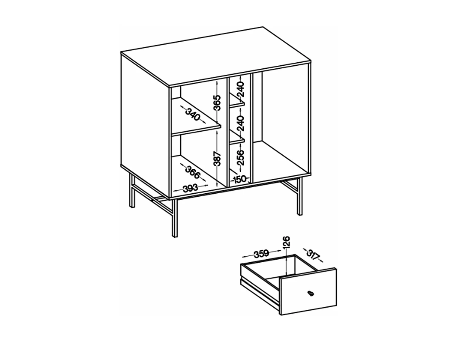 Sideboard 1-türig mit 3 Schubladen und Regalen - Schwarz-Graphit - 100 cm - OKTIO