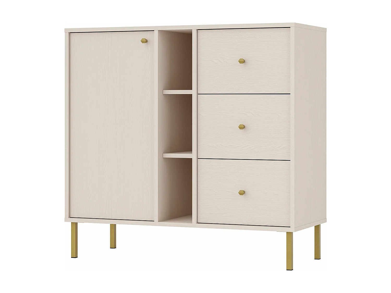 Sideboard 1-türig mit 3 Schubladen und Regalen - Sandbeige - 100 cm - OKTIO