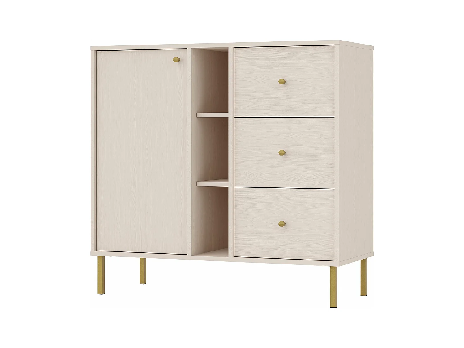 Dressoir 1 deur 3 laden - 100 cm - beige met planken - OKTIO