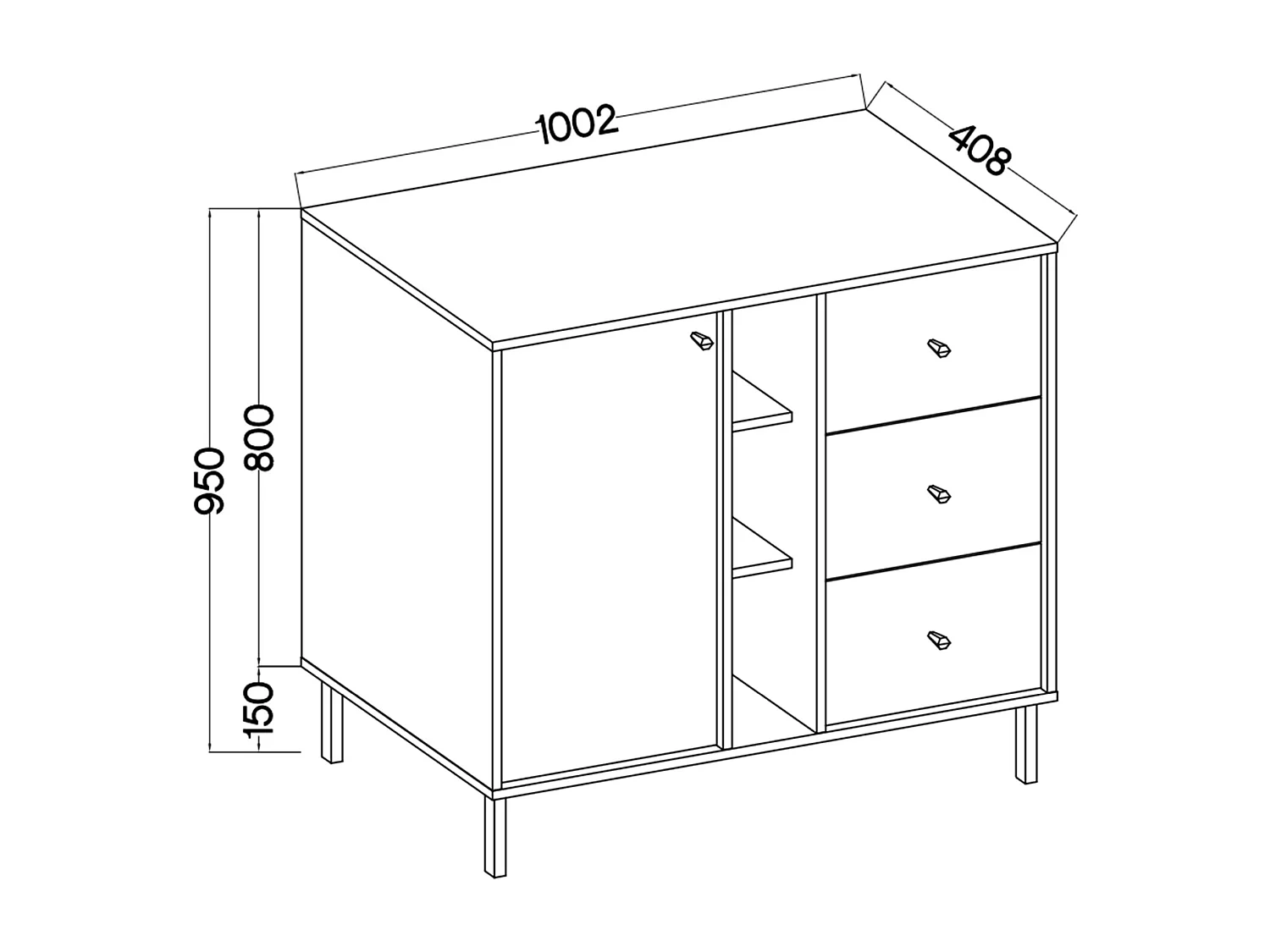 Sideboard 1-türig mit 3 Schubladen und Regalen - Sandbeige - 100 cm - OKTIO