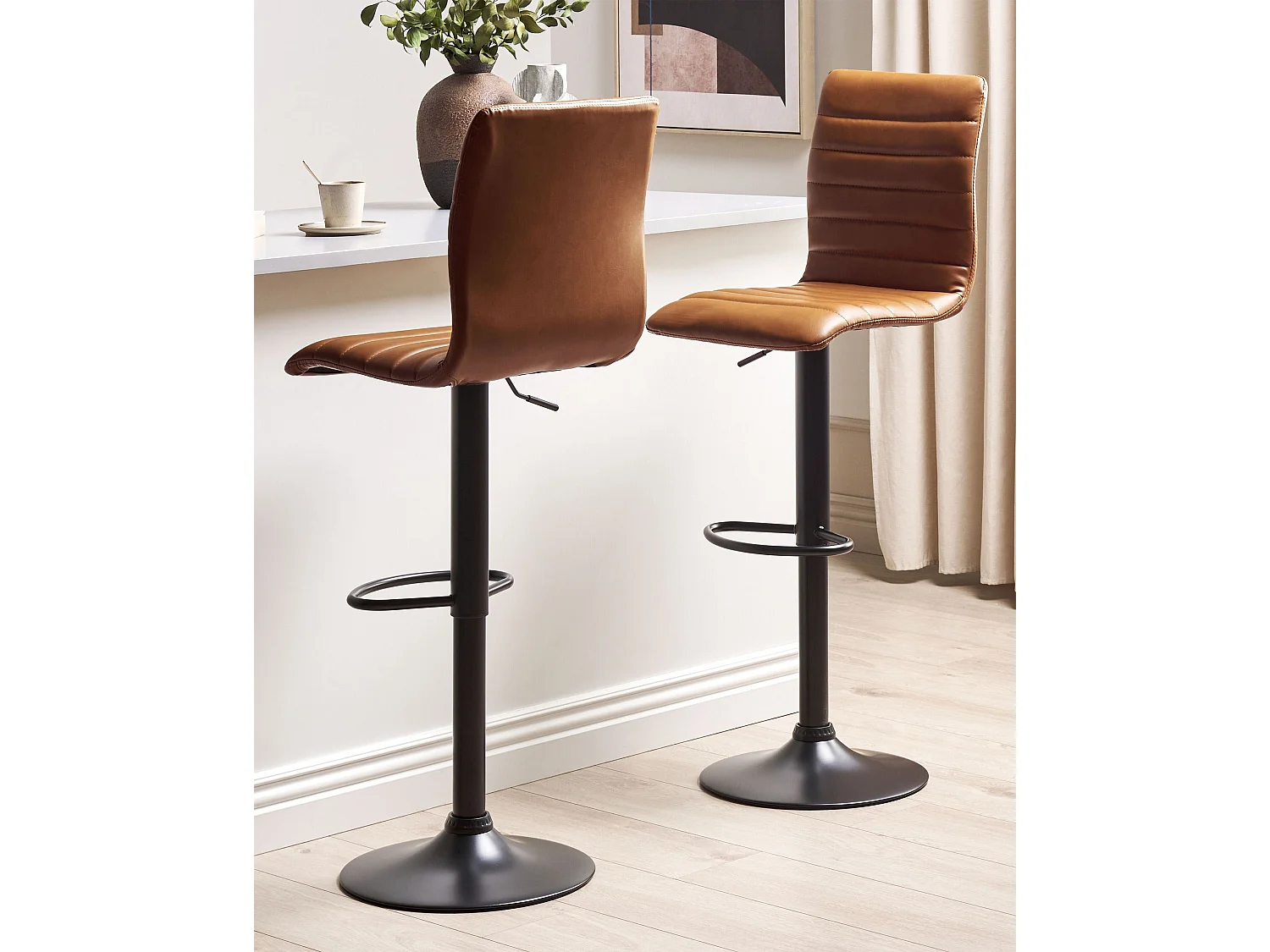 Lot de 2 chaises de bar LUCERNE Cuir PU Marron doré