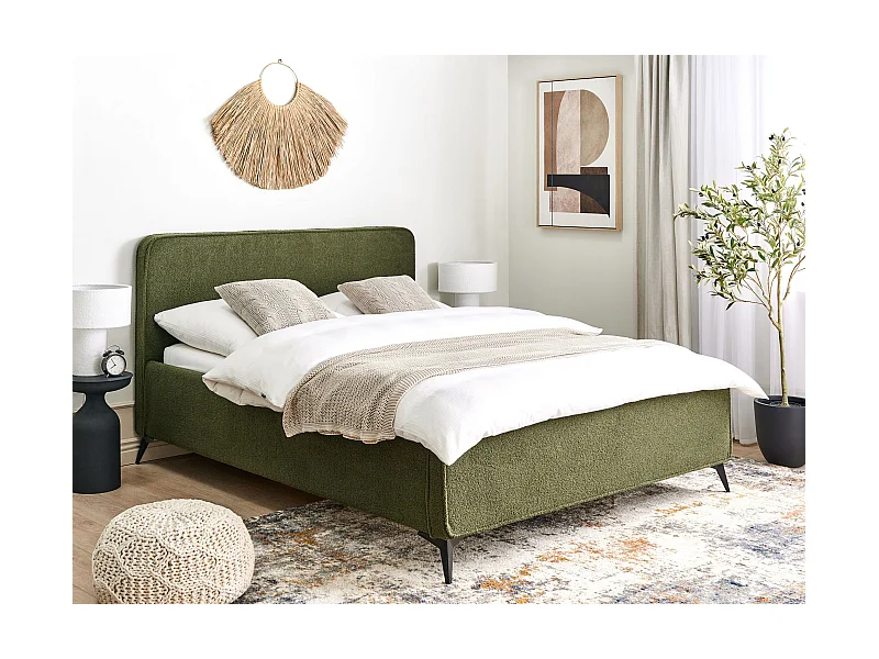 Bett mit Lattenrost Bouclé VALOGNES 160 x 200 cm Dunkelgrün