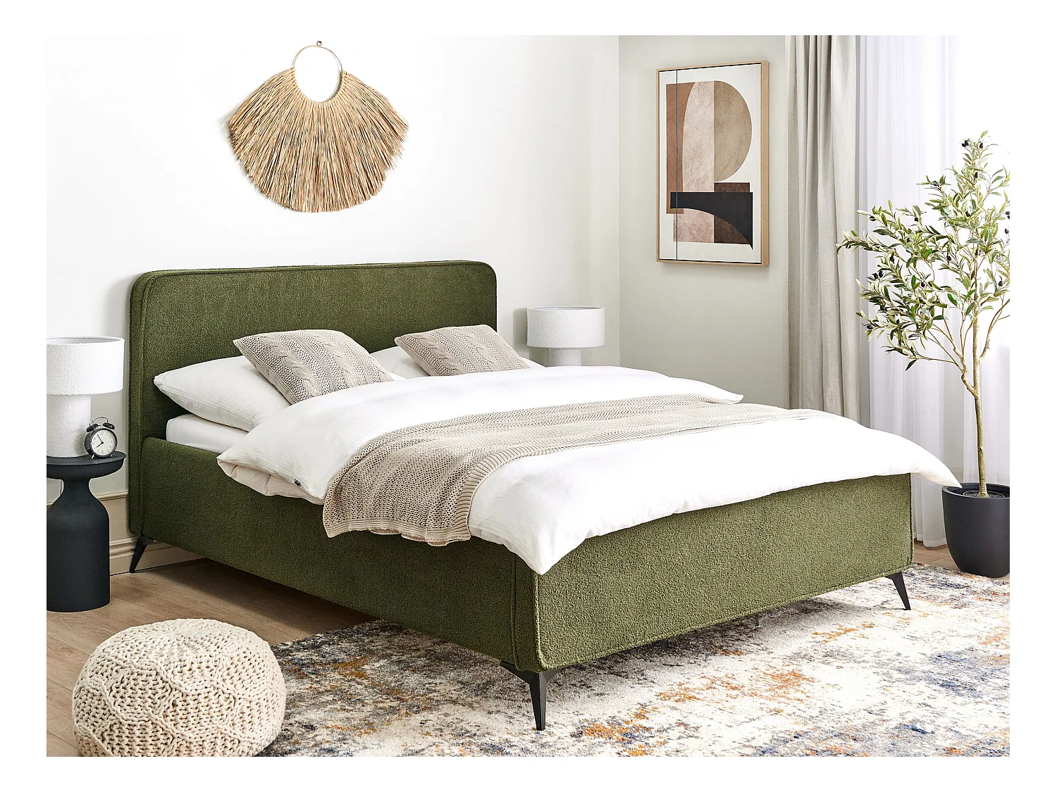 Lit avec sommier Bouclé VALOGNES 160 x 200 cm Vert foncé