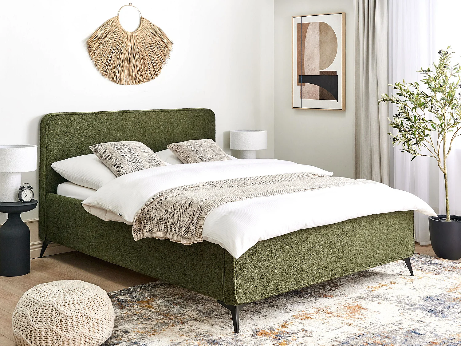 Lit avec sommier Bouclé VALOGNES 160 x 200 cm Vert foncé