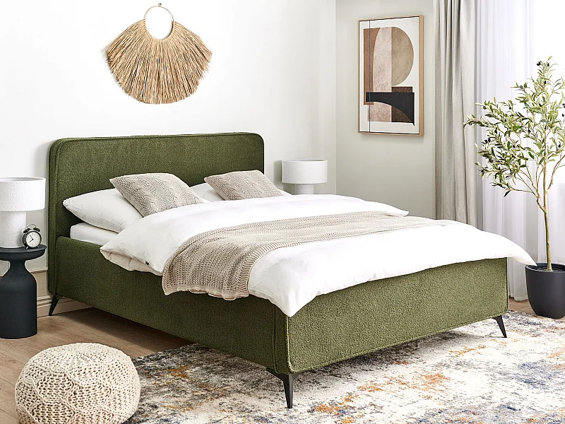Bed Bouclé VALOGNES 160 x 200 cm Donkergroen