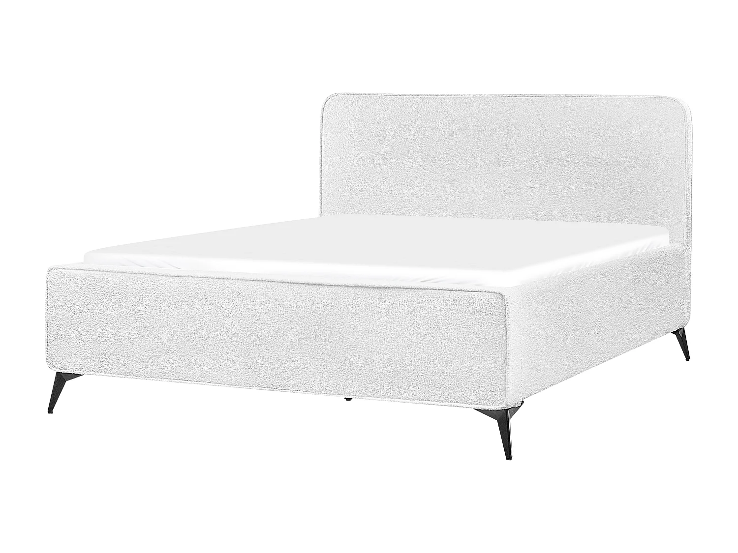 Lit avec sommier Bouclé VALOGNES 160 x 200 cm Blanc cassé