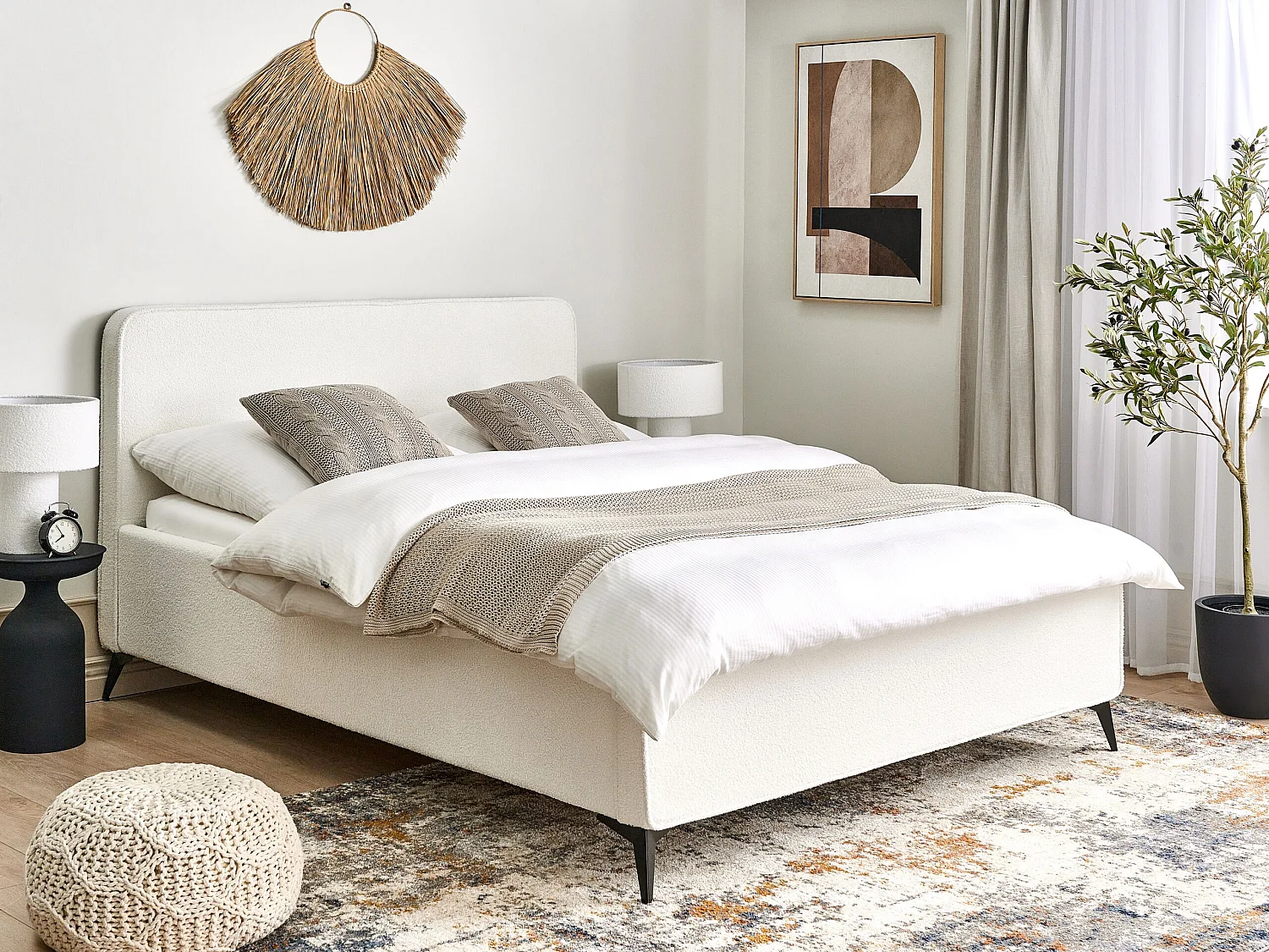 Bed Boucle VALOGNES 160 x 200 cm (EU King Size) Off-White