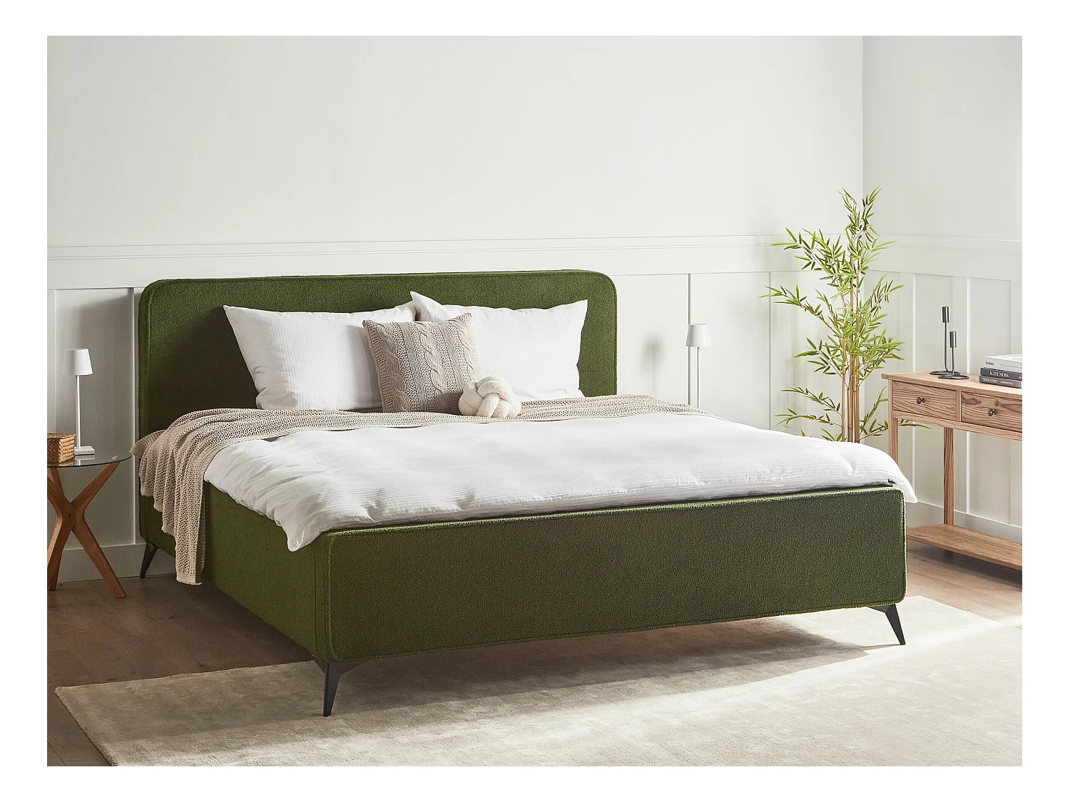 Lit avec sommier Bouclé VALOGNES 180 x 200 cm Vert foncé