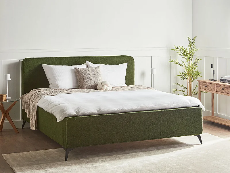 Letto Bouclé VALOGNES 180 x 200 cm Verde scuro