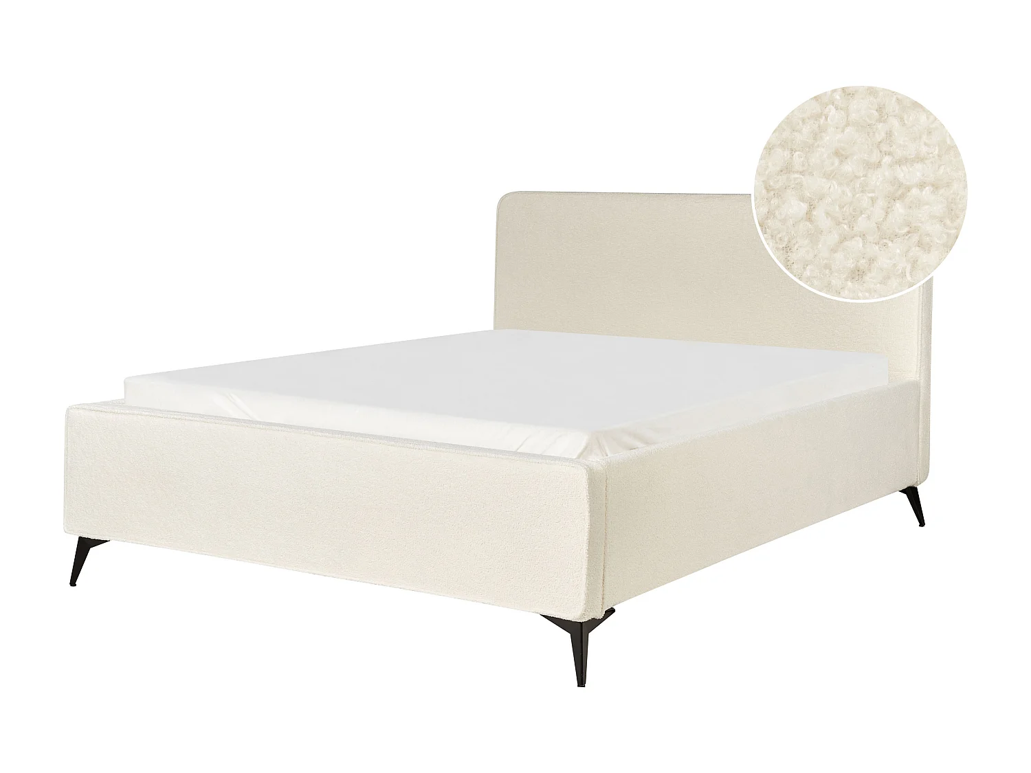 Lit avec sommier Bouclé VALOGNES 160 x 200 cm Blanc cassé