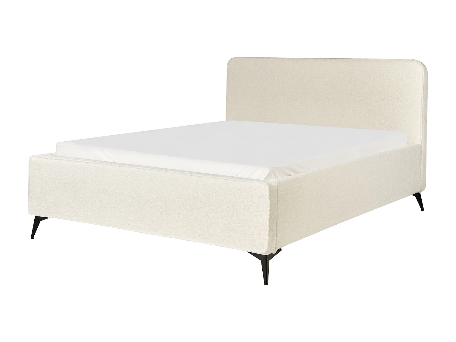 Lit avec sommier Bouclé VALOGNES 160 x 200 cm Blanc cassé