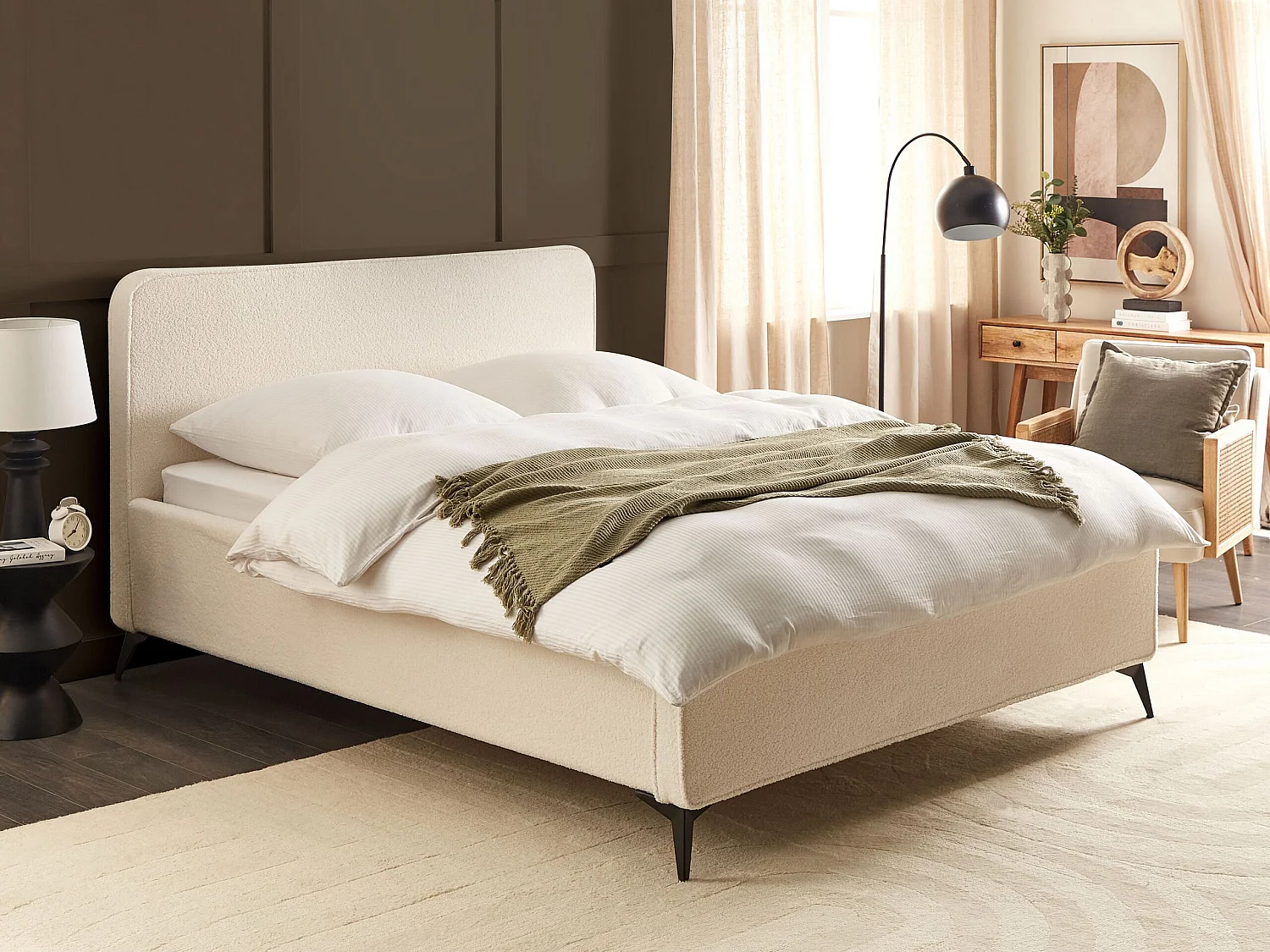 Bett mit Lattenrost Bouclé VALOGNES 160 x 200 cm Hellbeige