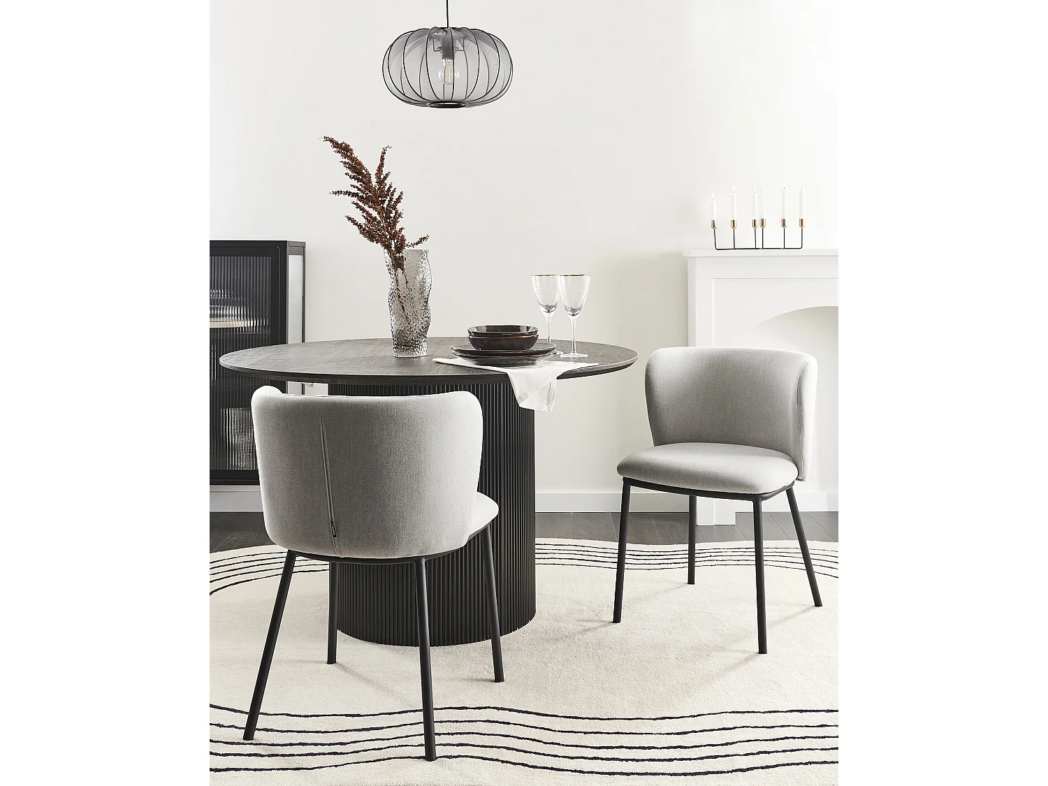 Lot de 2 chaises de salle à manger MINA Tissu Gris clair