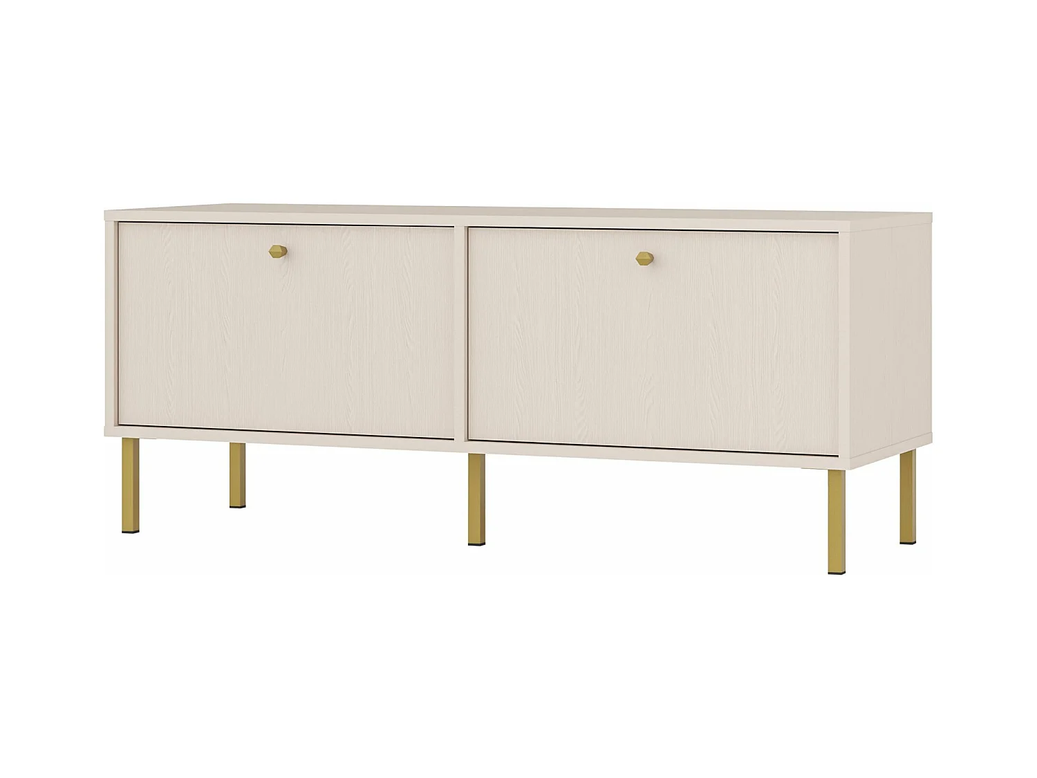 Meuble TV 2 portes avec pieds dorés - 121 cm - beige - OKTIO