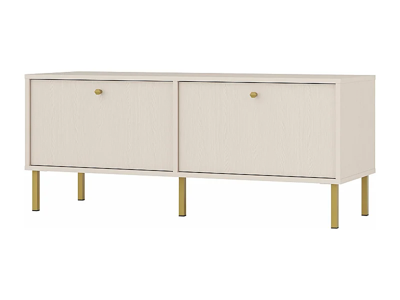 Mueble TV de 2 puertas con pies dorados - 121 cm - beige - OKTIO