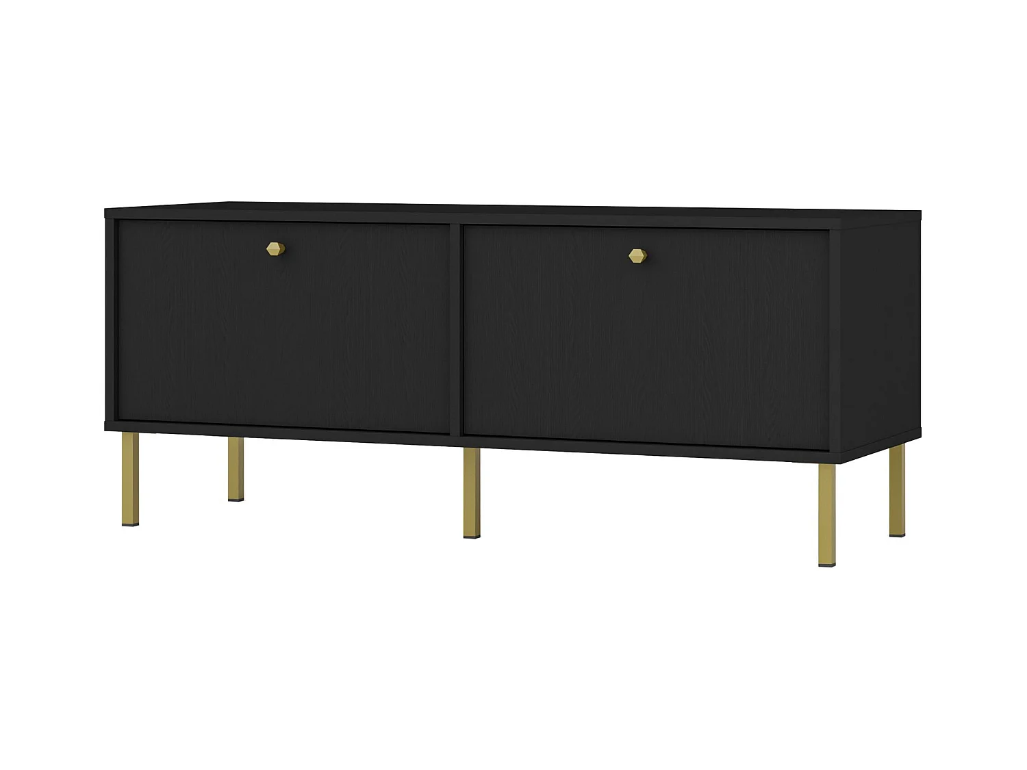 Meuble TV 2 portes avec pieds dorés - 121 cm - noir graphite - OKTIO
