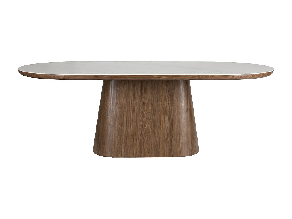 Almira - Table à manger 8 personnes ovale en pierre et bois - Bois foncé