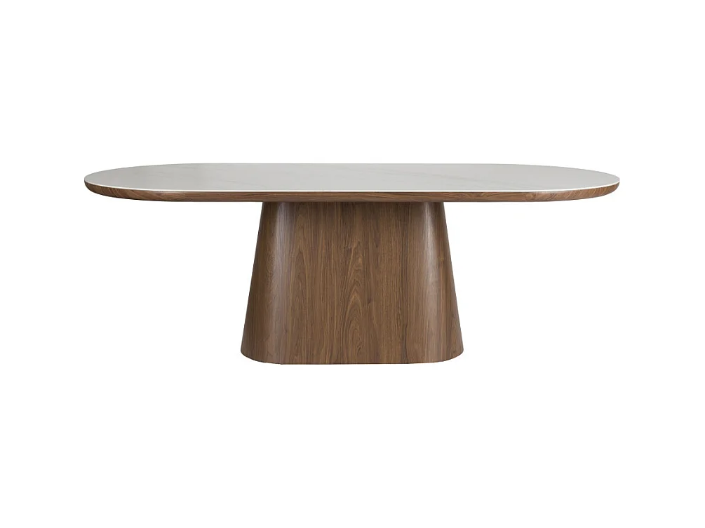 Almira - Table à manger 8 personnes ovale en pierre et bois - Bois foncé