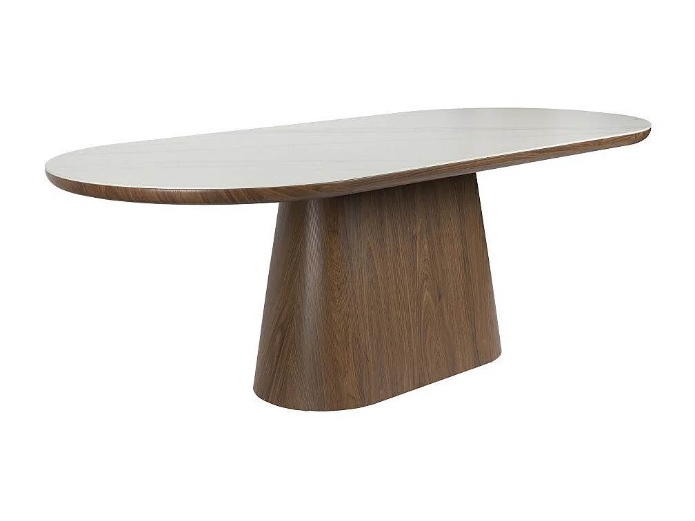 Almira - Table à manger 8 personnes ovale en pierre et bois - Bois foncé