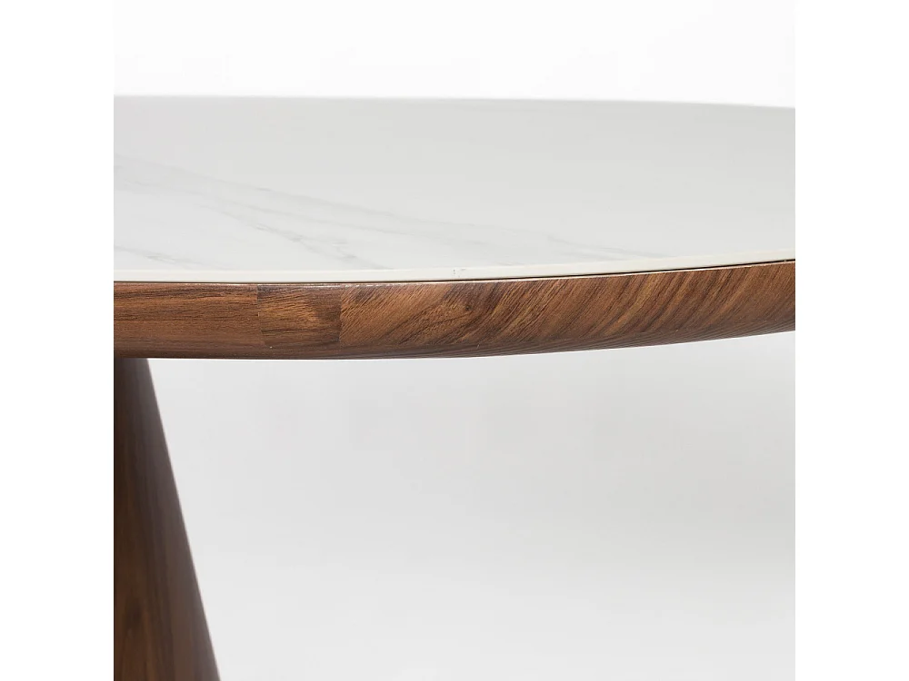 Almira - Table à manger 8 personnes ovale en pierre et bois - Bois foncé