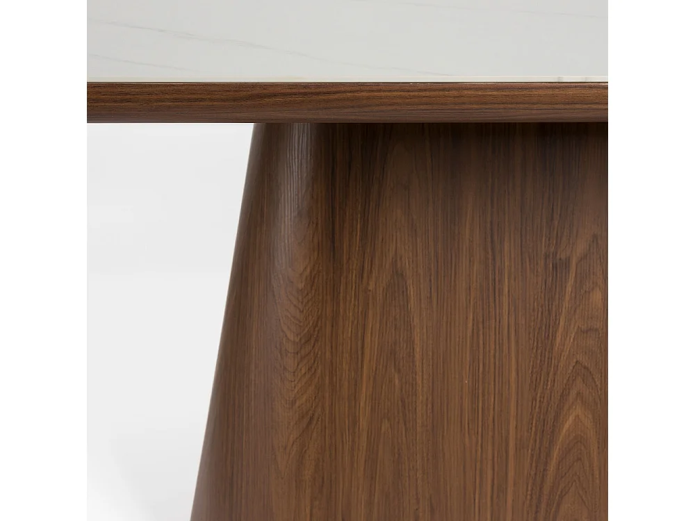 Almira - Table à manger 8 personnes ovale en pierre et bois - Bois foncé