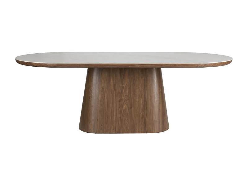 Almira - Table à manger 8 personnes ovale en pierre et bois - Bois foncé